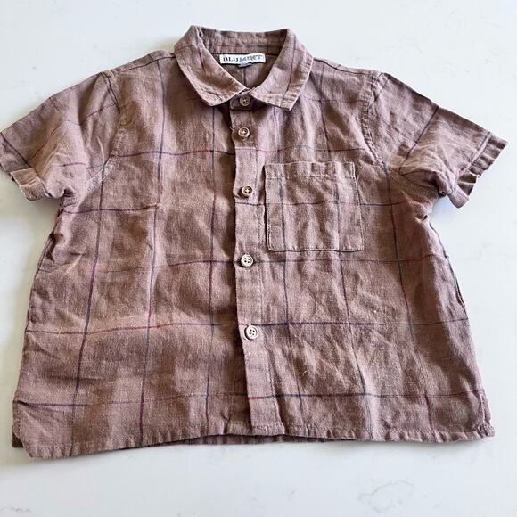 Blumint boys brown linen plaid shirt and shorts matching outfit set size 3 - Picture 5 of 9